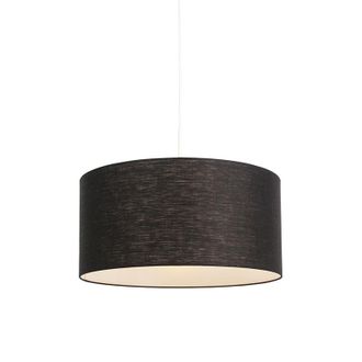 QAZQA Moderno L&aacute;mpara Colgante Moderna Blanca Con Pantalla Negra 50 Cm - Combi 1 Textil /acero Redonda Adecuado Para Led Max. 1 X 60 Watt - Qazqa