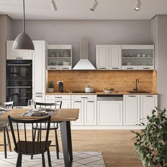 Vicco Mueble De Cocina R-line, Casa De Campo Blanca/blanca, 350 Cm Con Armario Alto, Et M&aacute;rmol