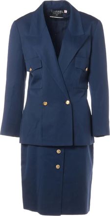 Chanel 1990s buttoned skirt suit - Blue