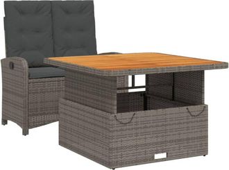 vidaXL Juego De Comedor Jard&iacute;n 2 Pzas Con Cojines Rat&aacute;n Sint&eacute;tico Gris Vidaxl