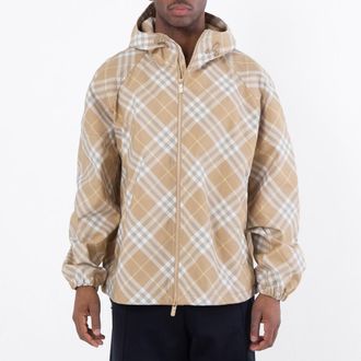Burberry Check-Print Hooded Jacket, Size Large