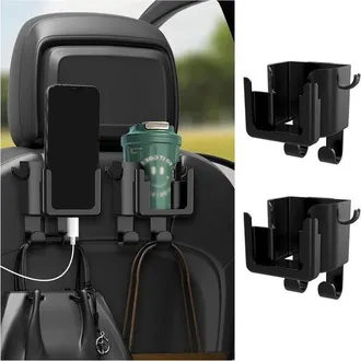 OEM Organizador Universal Para Coche De 2 Piezas: Portavasos, Soporte Para Tel&eacute;fono Y Gancho Para Bolsa Para El Reposacabezas Del Asiento Trasero