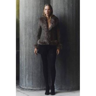 Mango suede faux fur jas grijs