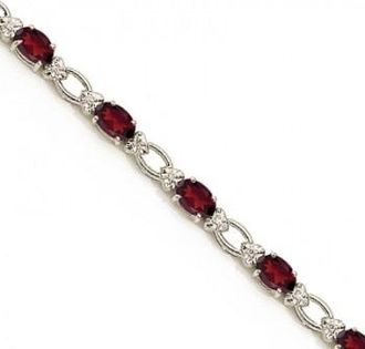 Allurez Oval Garnet and Diamond Link Bracelet 14k White Gold (6.72 ctw)