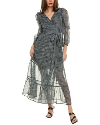 Elan Long Wrap Dress Green Zig Zag