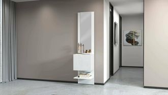 Dmora Mueble De Entrada Vitale, Mueble Multifuncional Con Espejo, Zapatero Con 1 Puerta, 45x35h190 Cm, Blanco - Dmora