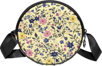 Generic Circle Crossbody Bag for Women, Art Flowers Small Sling Bag Daypack with Zipper Adjustable Shoulder Straps Casual Ladies Girls Round Purse