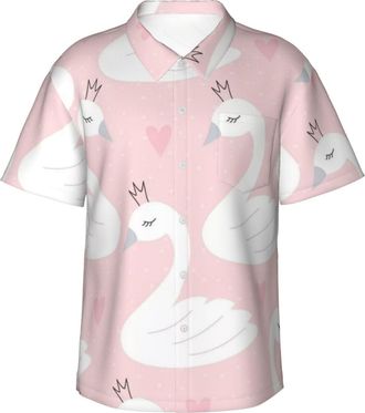 AOOEDM Mens Hawaiian Shirts Swan Princess Pattern Yacht Sailing Beach Shirt