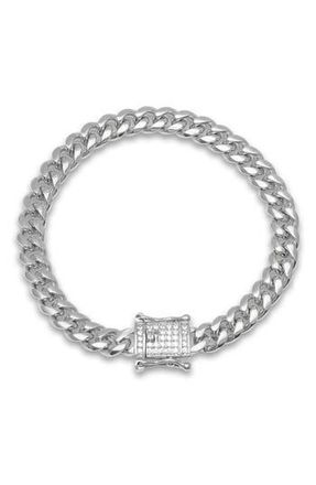 HMY Jewelry 18K Gold Plated Stainless Steel Cubic Zirconia Box Lock Chain Bracelet in Metallic at Nordstrom Rack