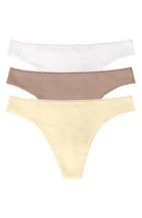 OnGossamer Cabana Cotton 3-Pack Thongs in Banana Cream/Champagne/White at Nordstrom, Size X-Small