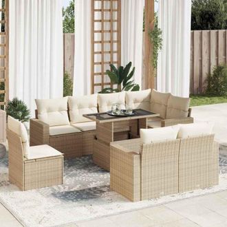 vidaXL Set De Sof&aacute;s De Jard&iacute;n Con Cojines 9 Pzas Rat&aacute;n Sint&eacute;tico Beige Vidaxl