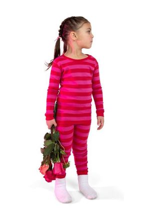 Leveret Kids Two-Piece Striped Cotton Matching Family Pajamas in Red & Pink at Nordstrom, Size 12