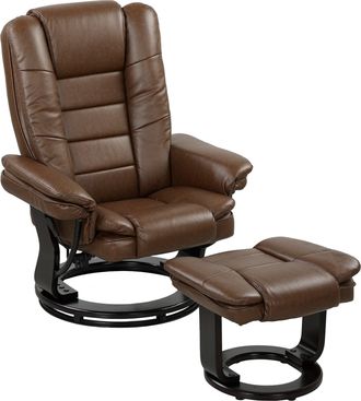 HOMCOM Swivel Manual Recliner and Footrest Set PU Leather Chair Brown | TJ Hughes