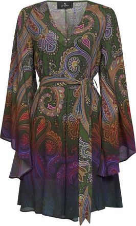 Etro Mini jurk met riem en degrad&eacute; paisley motief - Dames - Korte kleedjes - Veelkleurig - M - Polyester - Kleedjes