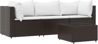 vidaXL Set Muebles De Jard&iacute;n 4 Piezas Y Cojines Rat&aacute;n Sint&eacute;tico Marr&oacute;n Vidaxl