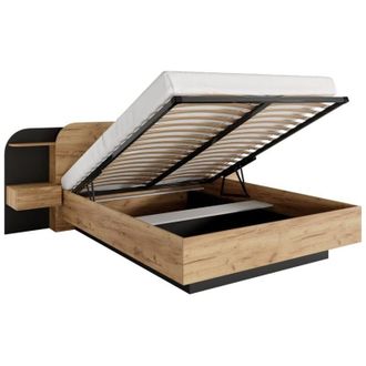 Vente-Unique Letto con contenitore con comodini 160 x 200 cm Con led Naturale e Nero - juvisia