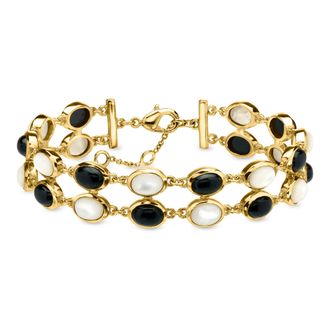 Ross-Simons 14kt Yellow Gold-Plated Bracelet With Mother-Of-Pearl and Onyx