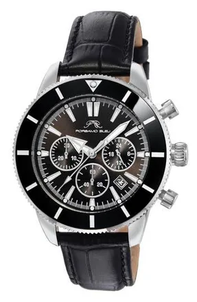 Porsamo Bleu Brandon Leather Strap Chronograph, 44mm in Black at Nordstrom Rack