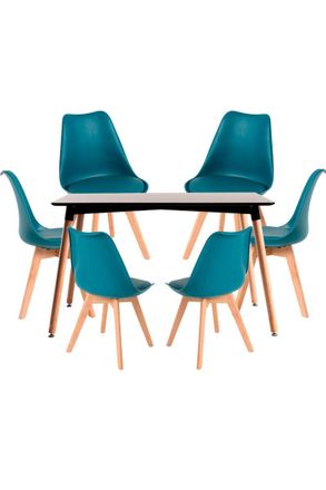 Regalos Miguel Regalos Miguel - Conjuntos De Mesa Y Sillas - Conjunto Mesa Tower Rectangular 120 X 80 Cm Negra Y Pack 6 Sillas Synk Basic - Verde Azulado