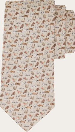 Ferragamo Men Dogs print silk tie White