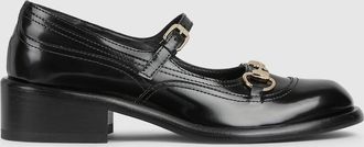 Gucci Womens Mary Jane With Horsebit, Black, Leather