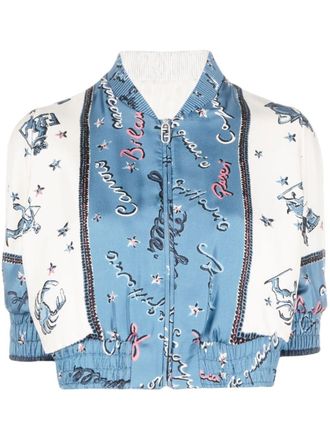 Fendi Astrology-motif silk bomber jacket - women - Silk/Silk/Polyester/Viscose/Elastane - 40 - White