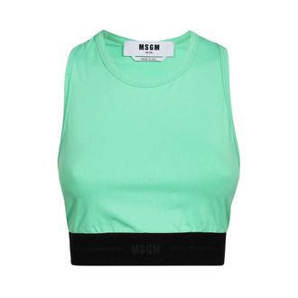 Msgm Sleeveless Tops, female, Green, Size: XS Sporty Tank Top with Elastic Waistband