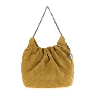 Tory Burch Mini Fleming Soft Suede Hobo Bag - female - Tory Burch - Bucket Bags - Beige - ONE SIZE - Bags