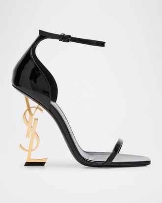Saint Laurent 110mm Opyum YSL Patent Leather Sandals with Golden Hardware