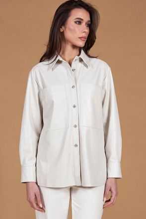 D'Arienzo Camicia in pelle naturale color ghiaccio vestibilit&agrave; over DArienzo, Seleziona Taglia XS-S, Colore Ghiaccio