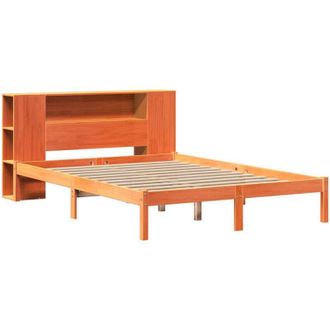 vidaXL Cama Con Estanter&iacute;a Sin Colch&oacute;n Madera Maciza Marr&oacute;n 150x200 Cm Vidaxl