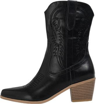 Generic Womens Ankle Boots with A Medium Block Heel Pointed Toe and Zipper Closure Comfortable, Non-Slip for Wide Feet Casual and Elegant Cowboy Style-Black||
