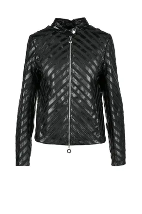 Caf&egrave;noir Black Biker Polyester Leather Jacket