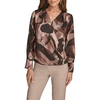 DKNY Floral Satin Surplice Top in Nolita Mul at Nordstrom, Size X-Large
