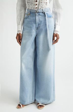 Zimmermann Indra Belted Relaxed Flare Jeans in Skylark at Nordstrom, Size 26