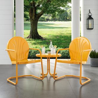 Crosley Furniture Griffith 3Pc Outdoor Metal Armchair Set Tangerine Gloss - Side Table & 2 Chairs