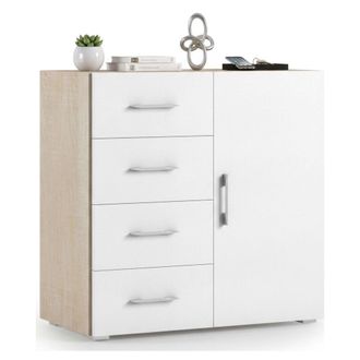 Dmora Aparador Violetta, Buffet Con 1 Puerta Y 4 Cajones, Aparador De Sal&oacute;n, Mueble Multiusos Con Baldas, 100% Made In Italy, Cm 90x41h87, Blanco Y Roble, C