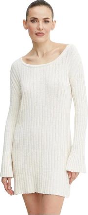 Pinko Geribde Mini Jurk met Open Rug - Dames - Kleedjes - Beige - L - Katoen - Kleedjes