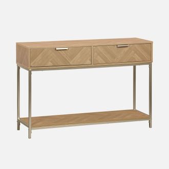Sweeek Sweeek - Consola De Madera Con Efecto Espiga Y 2 Cajones, 110cm, Budapest, Natural, 110x35x75 Cm