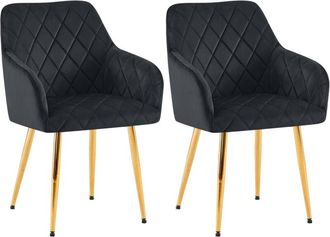 Clp Clp - Lote De 2 Sillas De Comedor Monett Terciopelo Negro Metal Oro