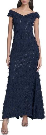 Eliza J Floral Appliqu&eacute; Mermaid Gown in Navy at Nordstrom, Size 14