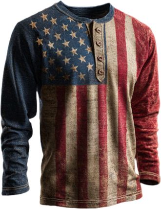 Generic Christian Polo Shirts for Men Long Sleeve 1/4 Button Neck Religious Faith Cross Flag Graphic Sweatshirts Vintage Pullover, Watermelon Red, XL