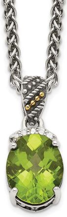 Diamond2Deal Sterling Silver with 14K Accent Oval Peridot and Diamond Pendant Necklace