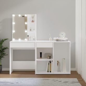 Berkfield Home LED Dressing Table with Cabinet White Engineered Wood