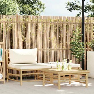 vidaXL Set De Muebles De Jard&iacute;n 3 Piezas Bamb&uacute; Y Cojines Blanco Crema Vidaxl