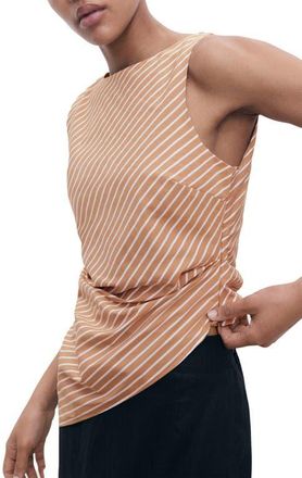 Mango Asymmetric Stripe Sleeveless Top in Brown at Nordstrom, Size Medium