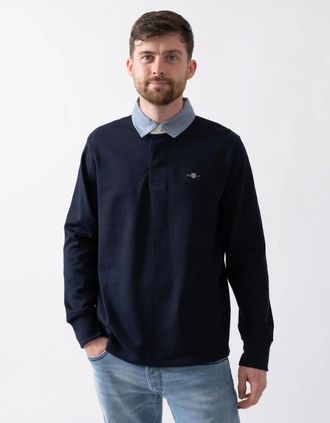 GANT Mens GANT Mens Regular Fit Chambray Heavy Rugger - 433 Evening Blue - Navy - Size: 40