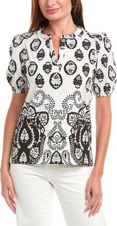 T Tahari Split Neck Puff Sleeve Blouse