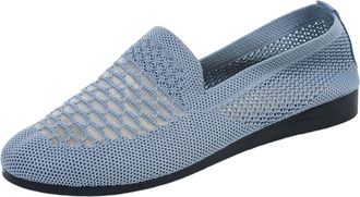 Generic Light Blue Womens Work Shoes Style Flying Woven Solid Color Round Toe with Breathable Low Top Shallow Mouth Soft Bottom Flat Comfortable Walking Shoes