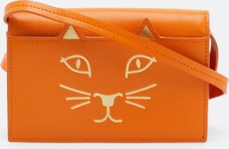 Charlotte Olympia Feline Orange Leather Flap Shoulder Bag